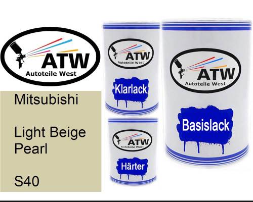 Mitsubishi, Light Beige Pearl, S40: 500ml Lackdose + 500ml Klarlack + 250ml Härter - Set, von ATW Autoteile West.